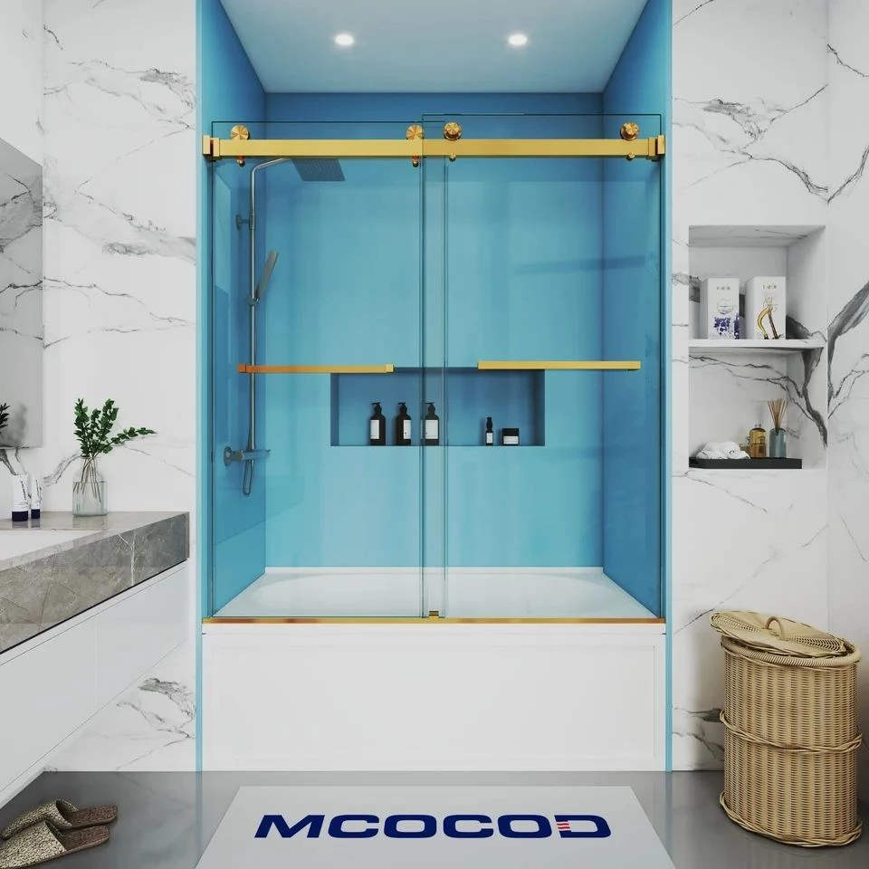 Double Sliding Bathtub Shower Door With Towel Bars