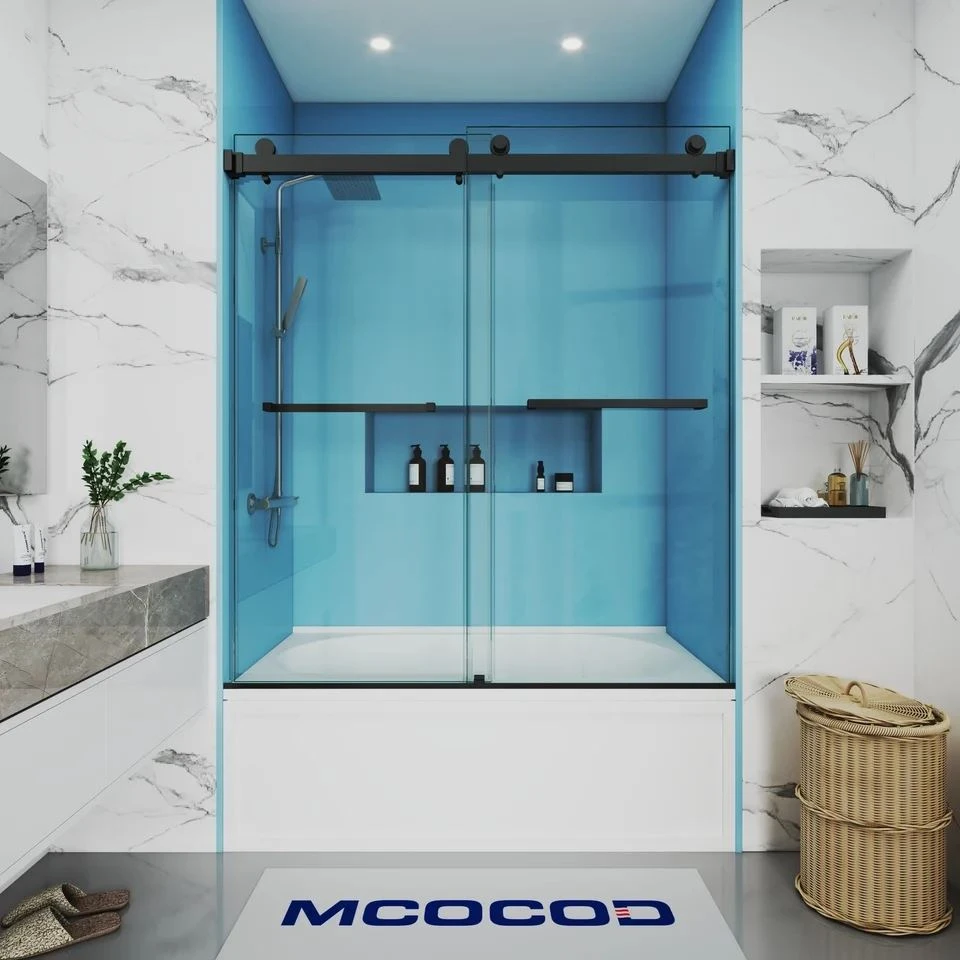 Double Sliding Bathtub Shower Door With Towel Bars