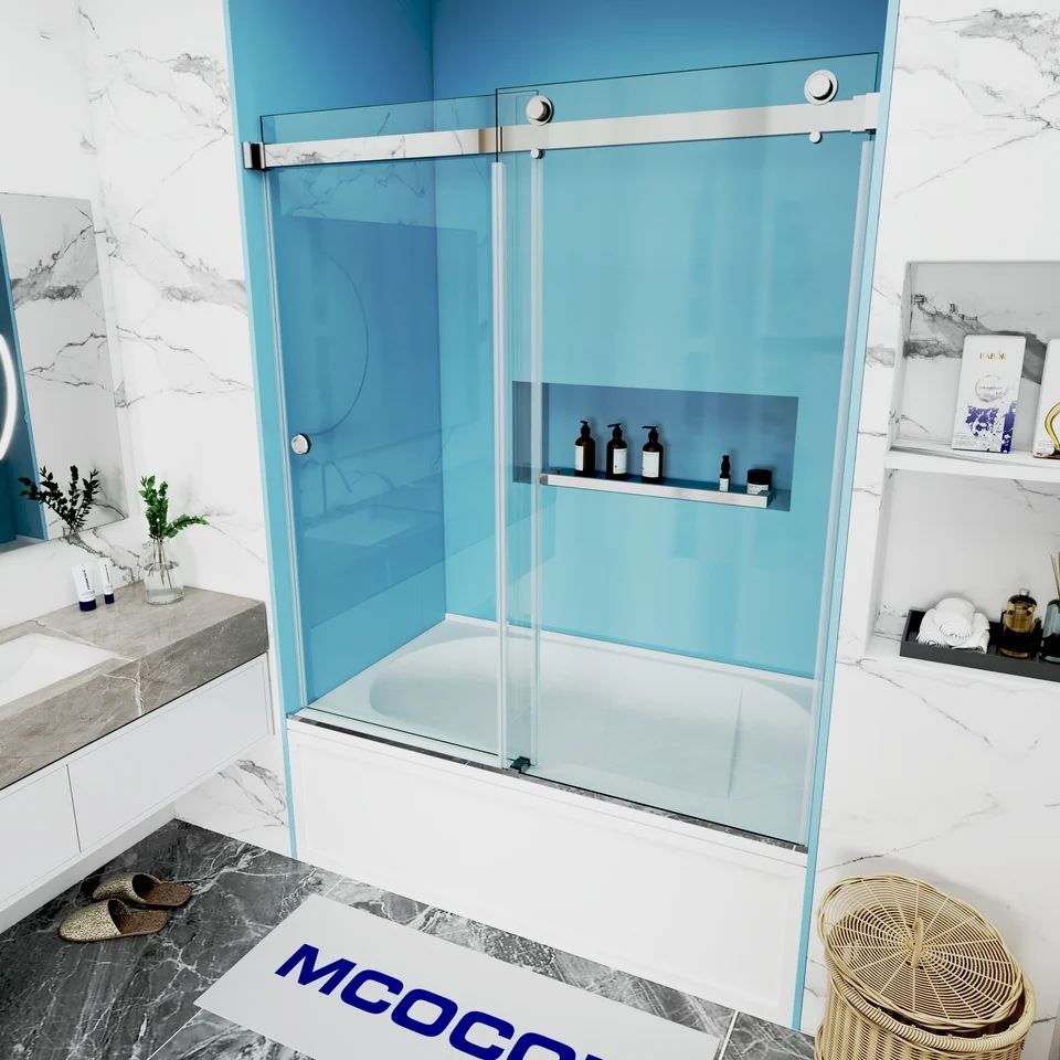 Double Sliding Bathtub Shower Door With Finger Pull