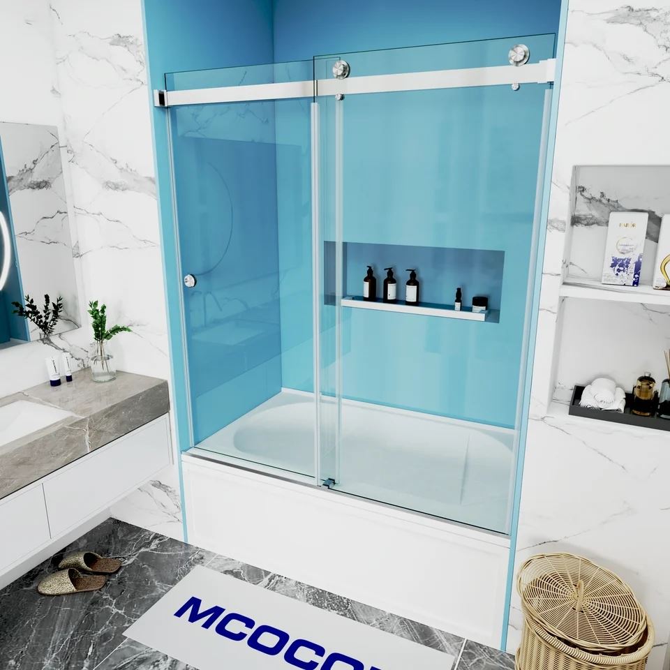 Double Sliding Bathtub Shower Door With Finger Pull