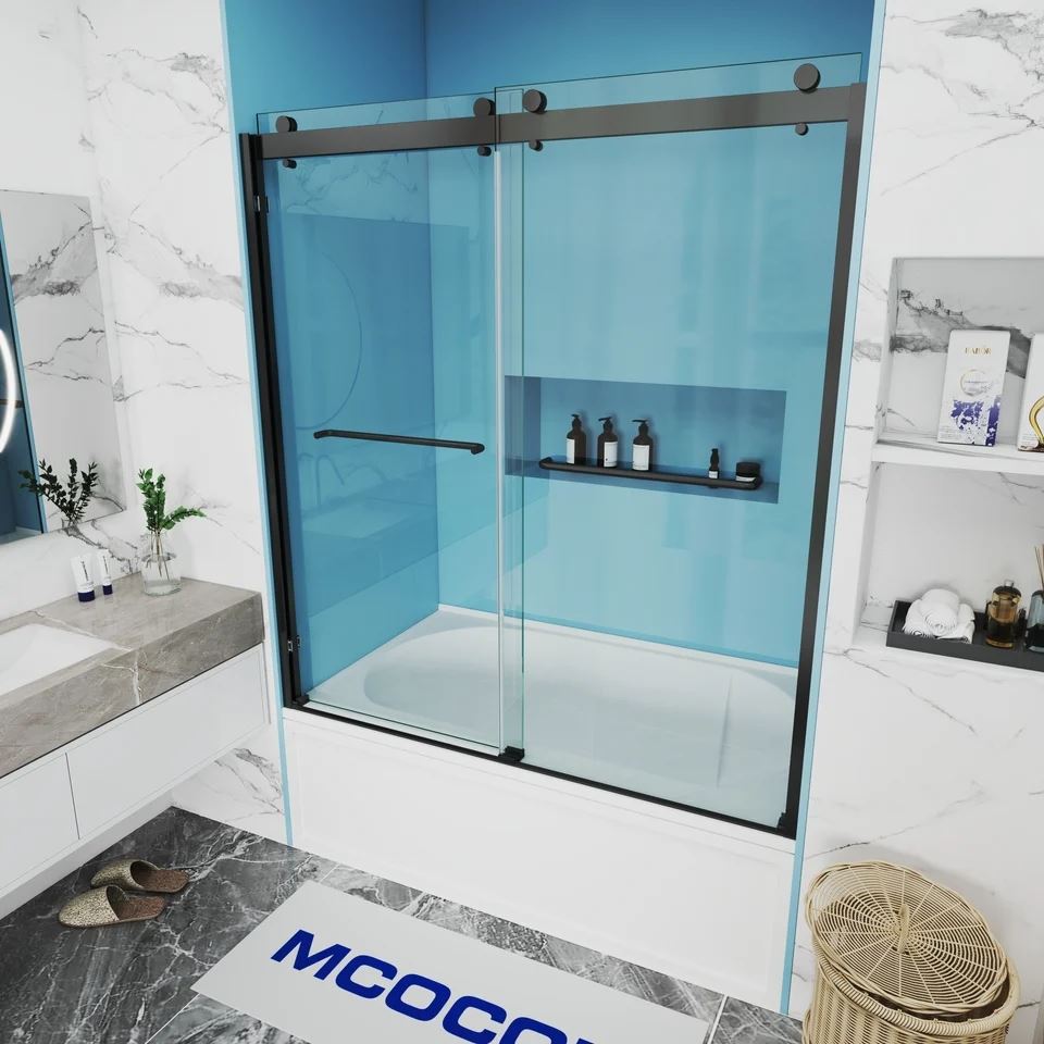 Double Sliding Semi Frameless Bathtub Shower Door
