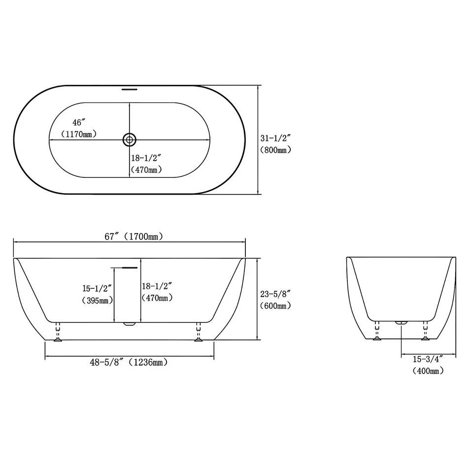 Oval Acrylic Freestanding Soaking Bathtub