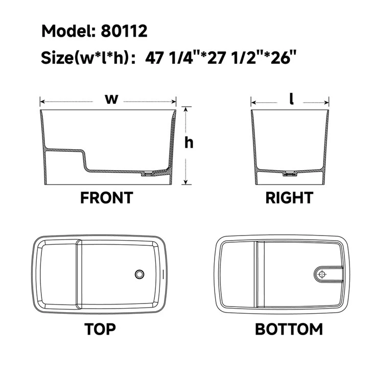 Rectangular Acrylic Solid Surface Bathtub