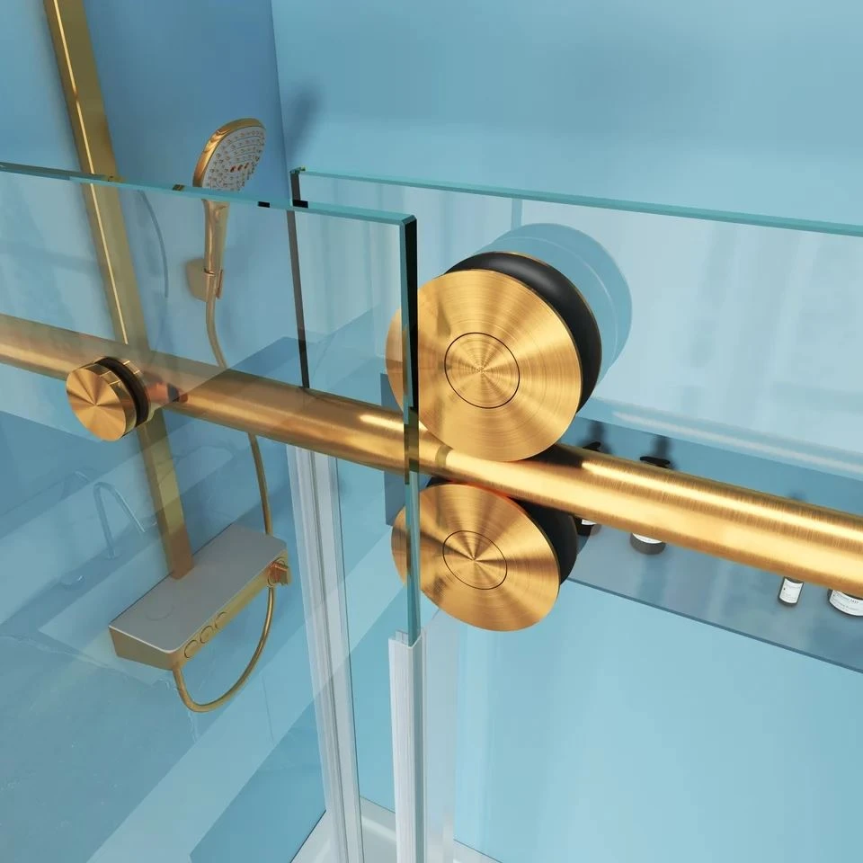 Single Sliding Frameless Shower Door With Round Guide Rail