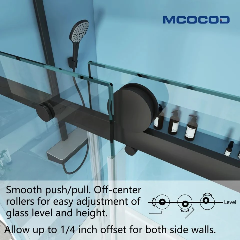 Single Sliding Frameless Shower Door With Square Guide Rail