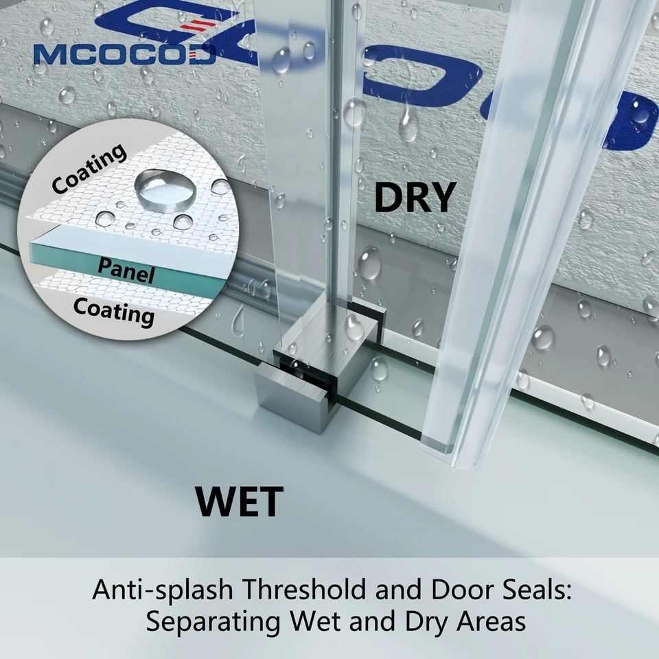 Single Sliding Frameless Shower Door With Square Guide Rail
