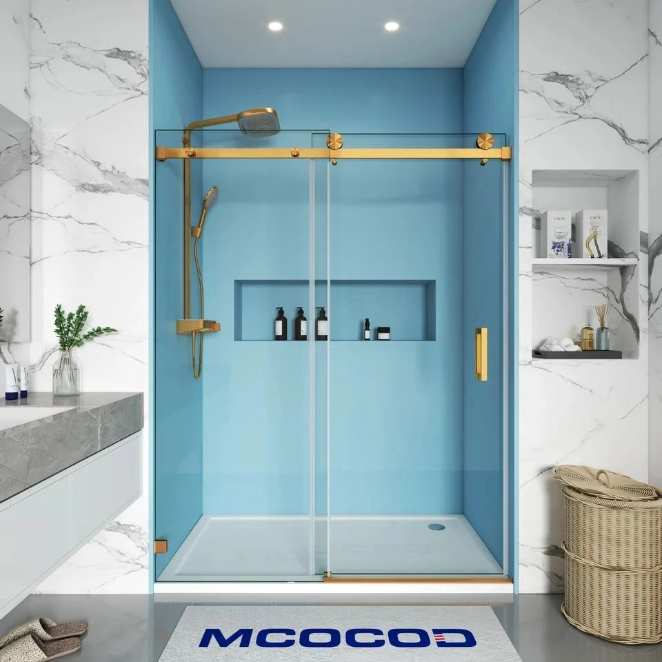 Single Sliding Frameless Shower Door With Square Guide Rail