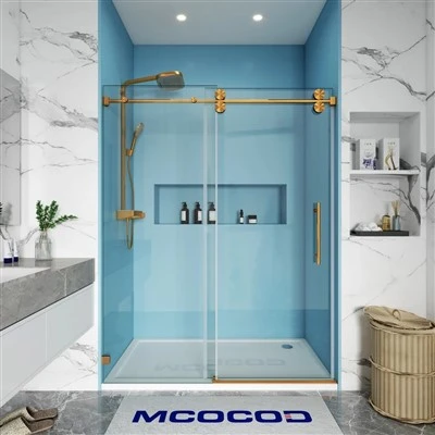 Single Sliding Frameless Shower Door With Round Guide Rail