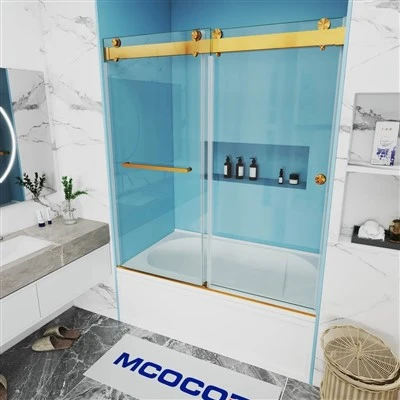 Soft-Closing Double Sliding Bathtub Shower Door With Finger Pull Soft-Closing Double Sliding Bathtub Shower Door With Finger Pull