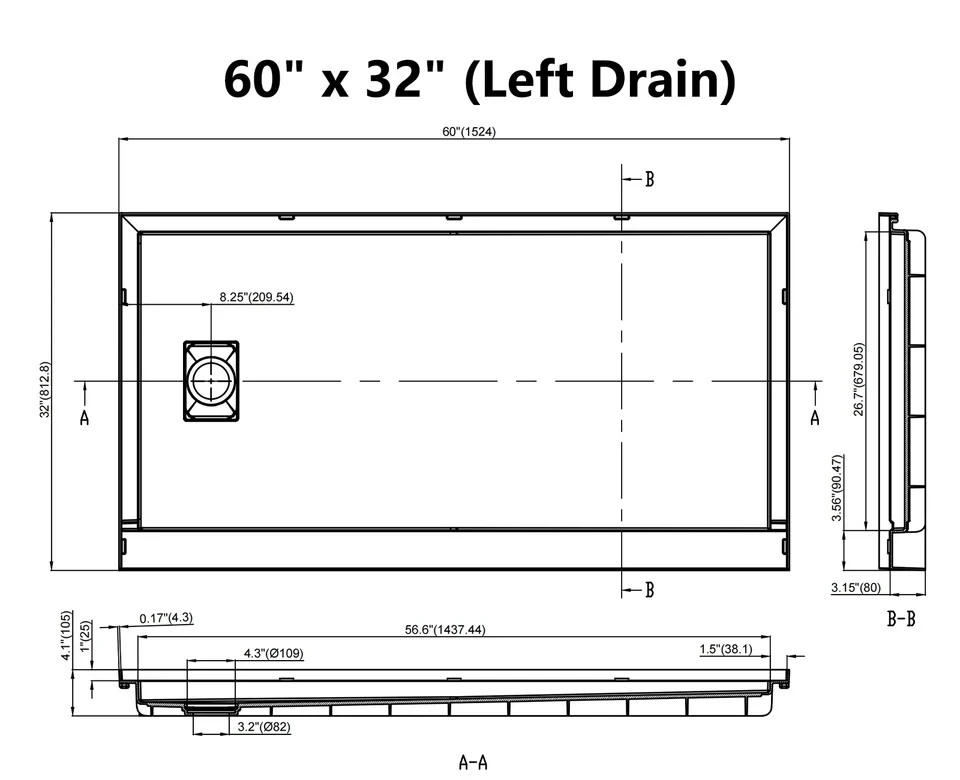 SMC Left Drain Shower Base