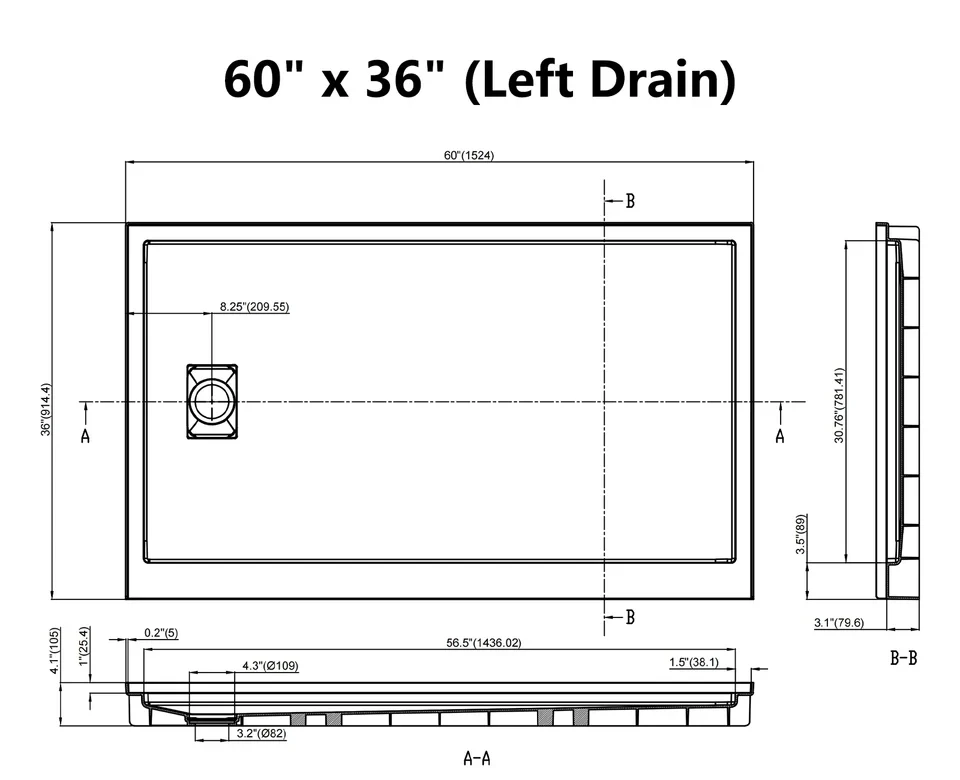 SMC Left Drain Shower Base