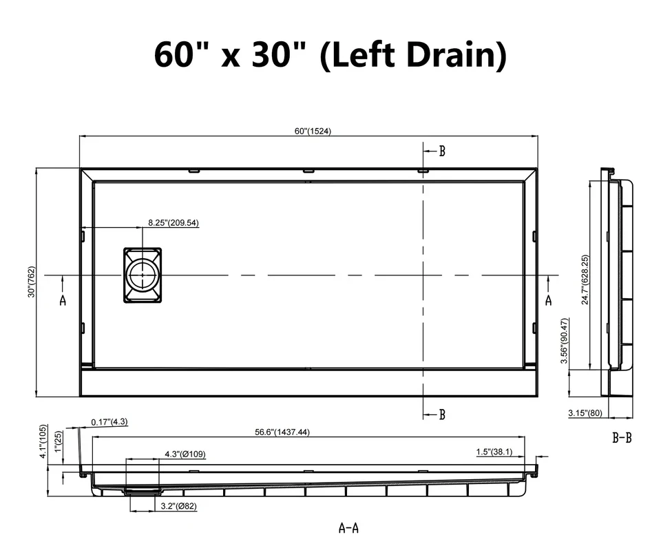 SMC Left Drain Shower Base