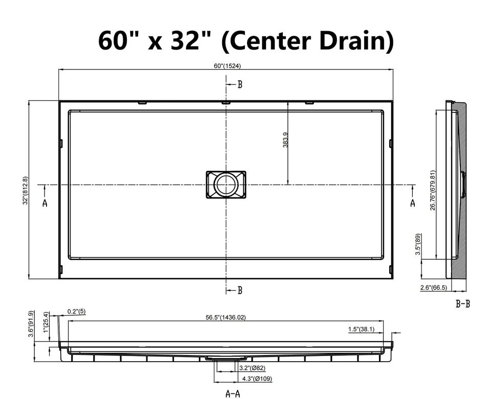 SMC Middle Drain Shower Base