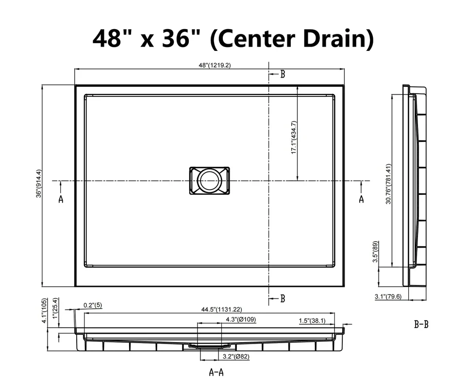 SMC Middle Drain Shower Base