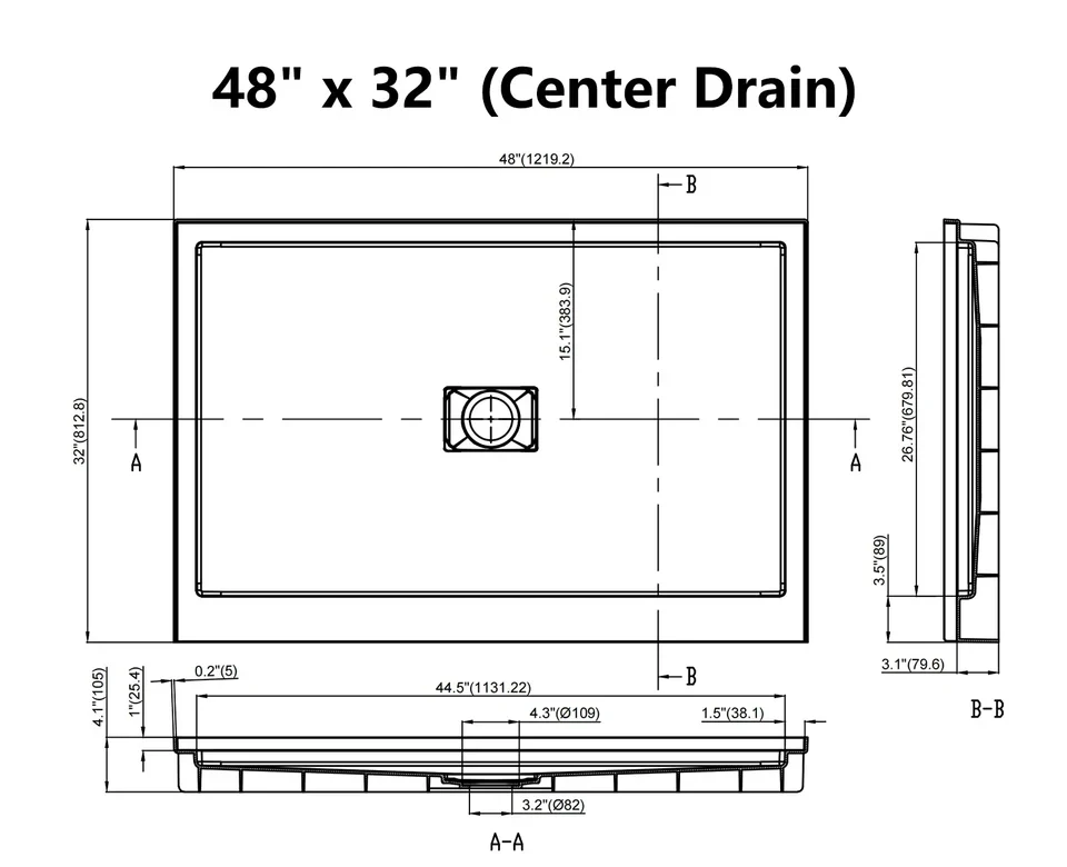 SMC Middle Drain Shower Base