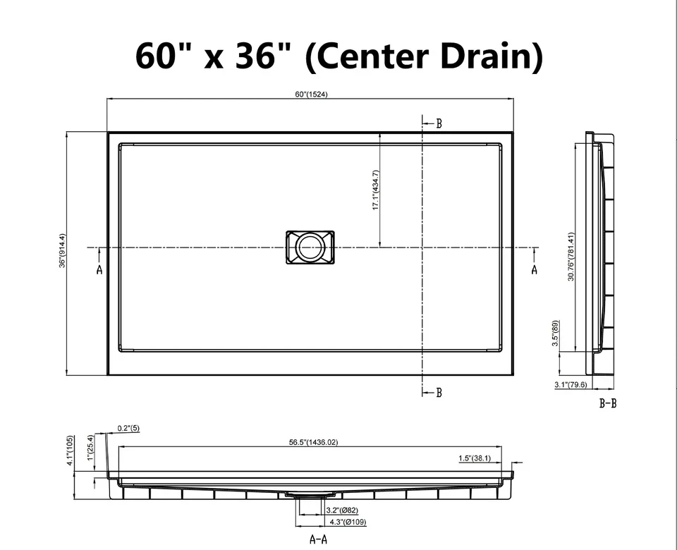 SMC Middle Drain Shower Base