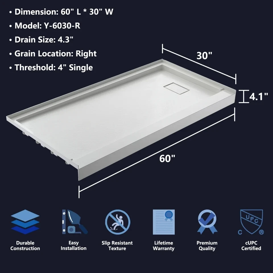 SMC Right Drain Shower Base