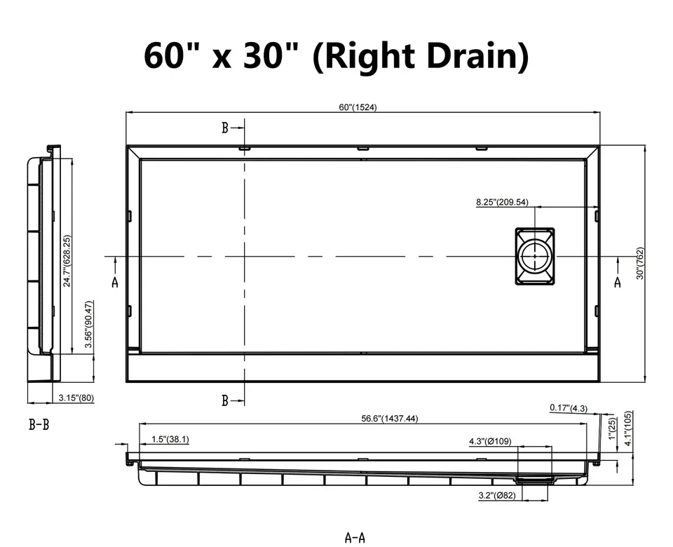 SMC Right Drain Shower Base