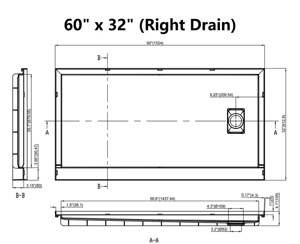 SMC Right Drain Shower Base
