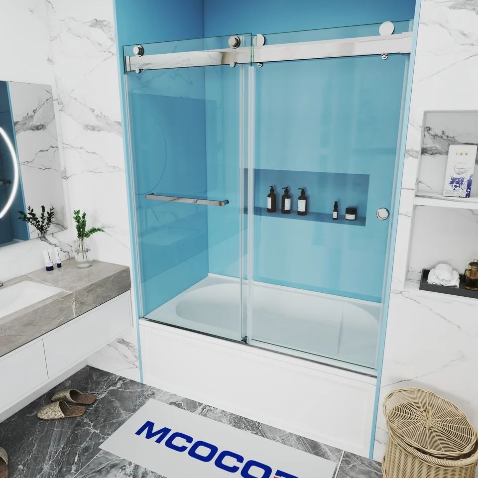 Soft-Closing Double Sliding Bathtub Shower Door With Finger Pull