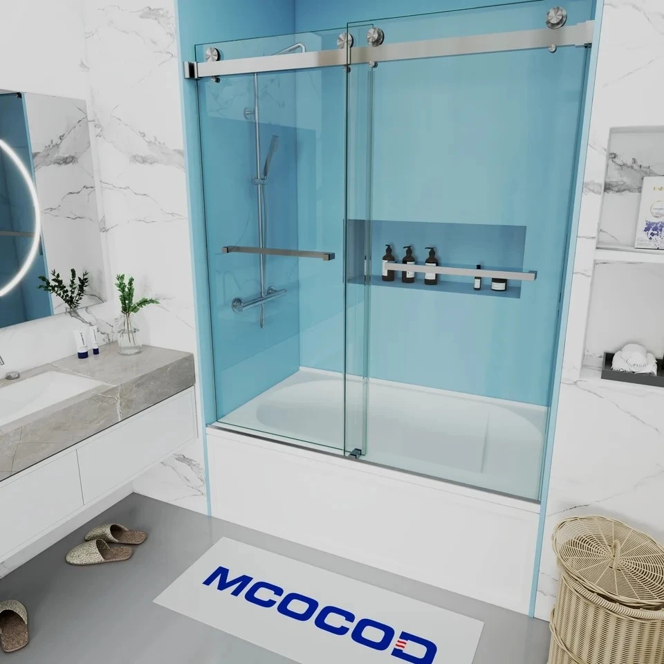 Double Sliding Bathtub Shower Door With Towel Bars high quality
