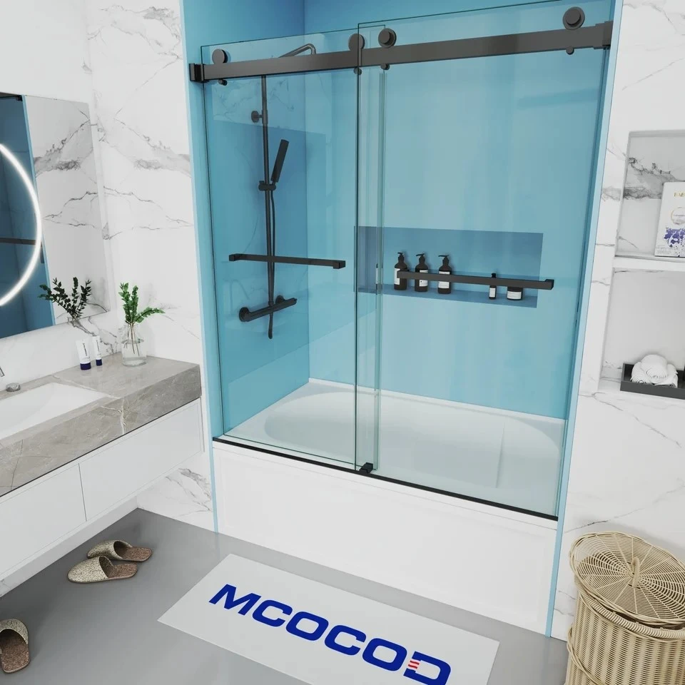 Double Sliding Bathtub Shower Door With Towel Bars
