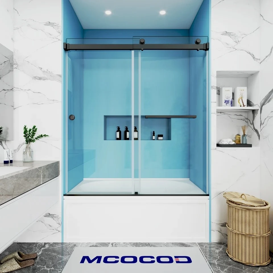 Double Sliding Bathtub Shower Door With Finger Pull