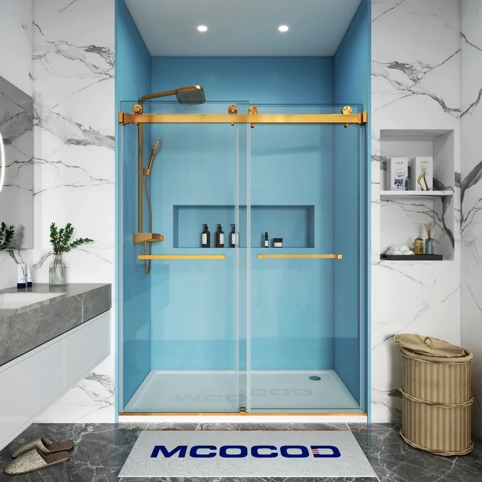 Double Sliding Frameless Shower Door With Towel Bars high quality