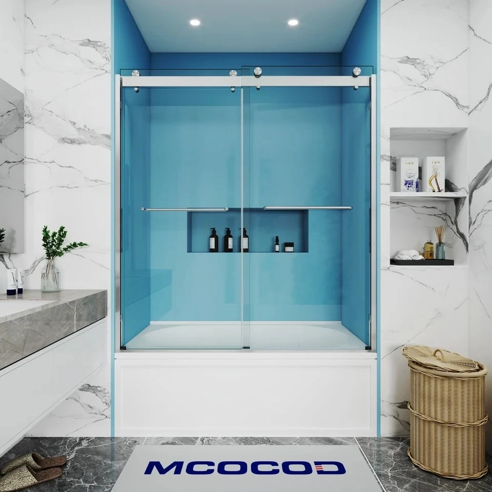 Double Sliding Semi Frameless Bathtub Shower Door