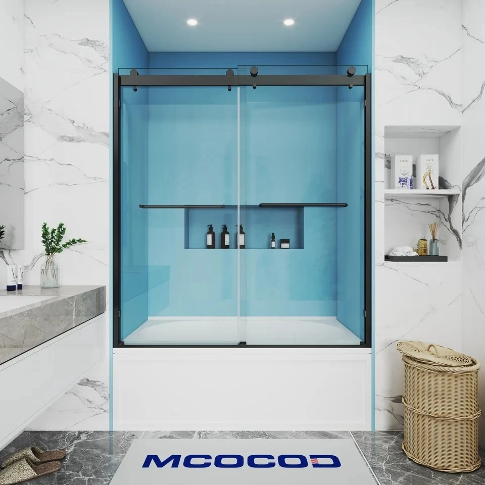 Double Sliding Semi Frameless Bathtub Shower Door