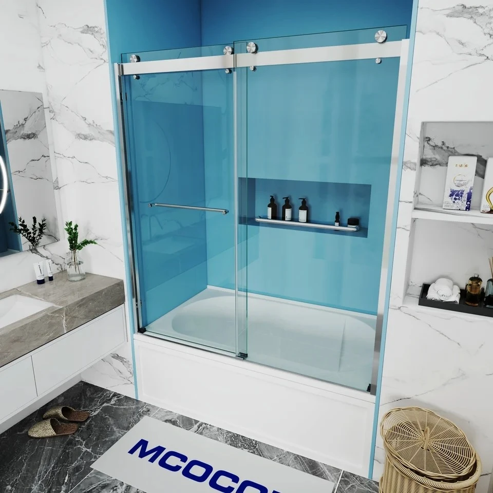 Double Sliding Semi Frameless Bathtub Shower Door
