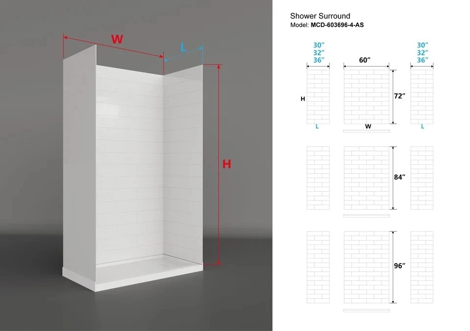Horizontal Rectangle Shower Wall Panels