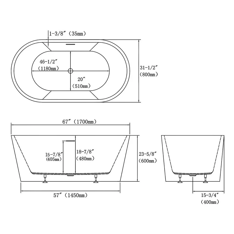 Oval Freestanding Bathtub With Drain