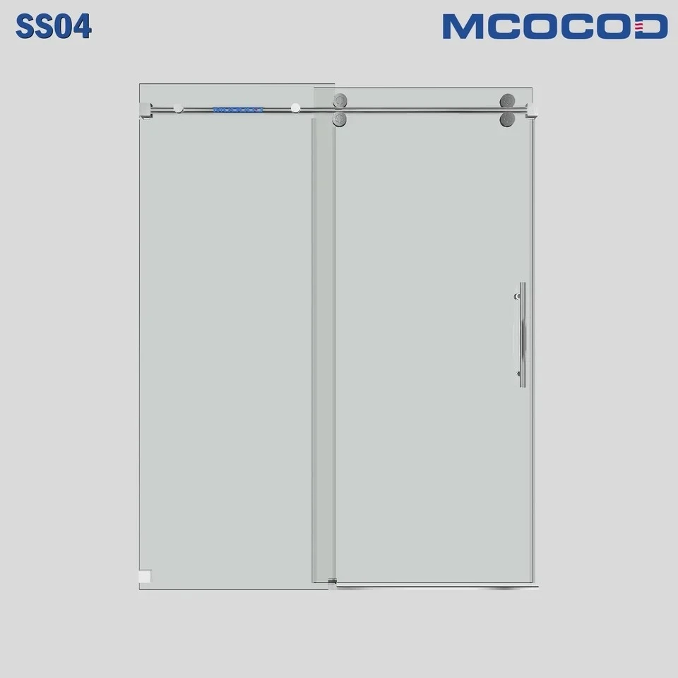 Single Sliding Frameless Shower Door With Round Guide Rail