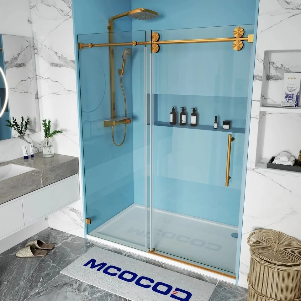 Single Sliding Frameless Shower Door With Round Guide Rail