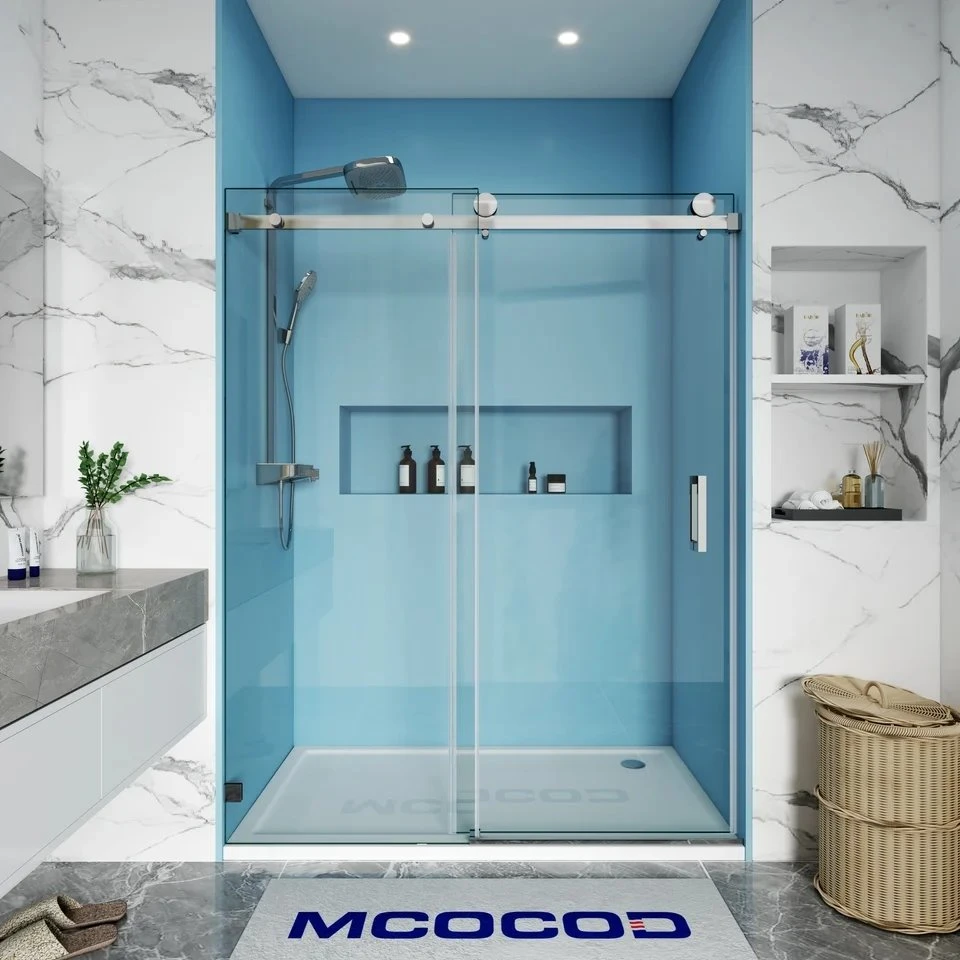 Single Sliding Frameless Shower Door With Square Guide Rail