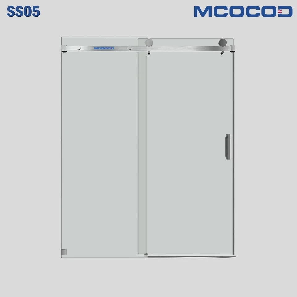 Single Sliding Frameless Shower Door With Square Guide Rail
