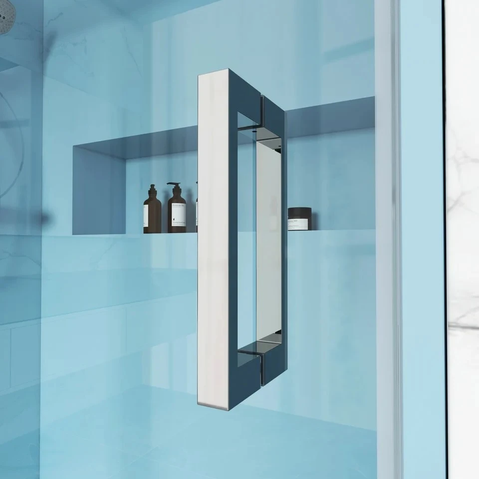 Single Sliding Frameless Shower Door With Square Guide Rail