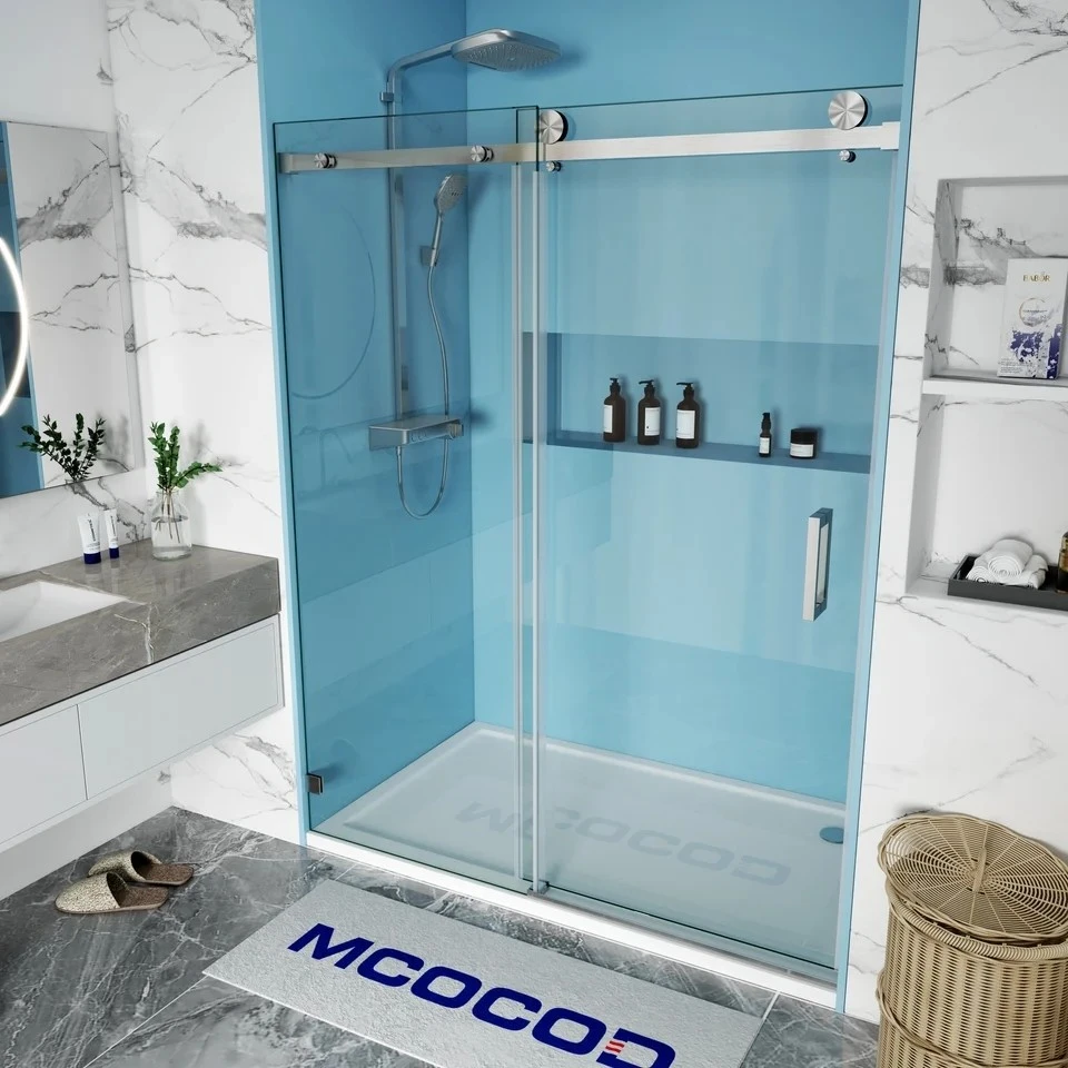 Single Sliding Frameless Shower Door With Square Guide Rail