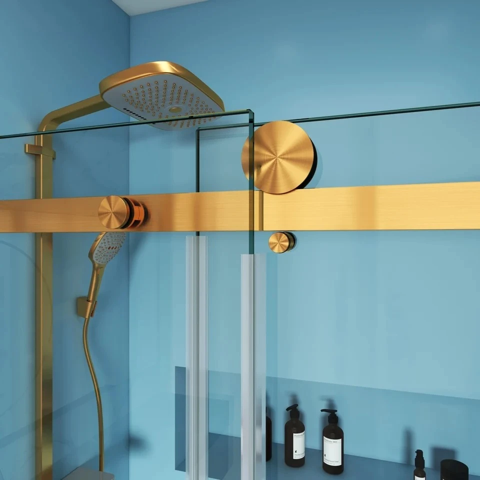 Single Sliding Frameless Shower Door With Square Guide Rail