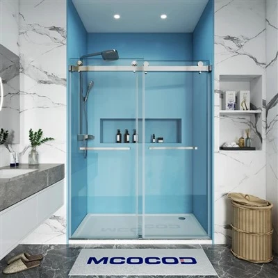 Double Sliding Frameless Shower Door with Towel Bars