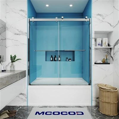 Double Sliding Semi Frameless Bathtub Shower Door