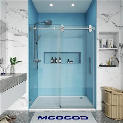 Single Sliding Frameless Shower Door with Round Guide Rail