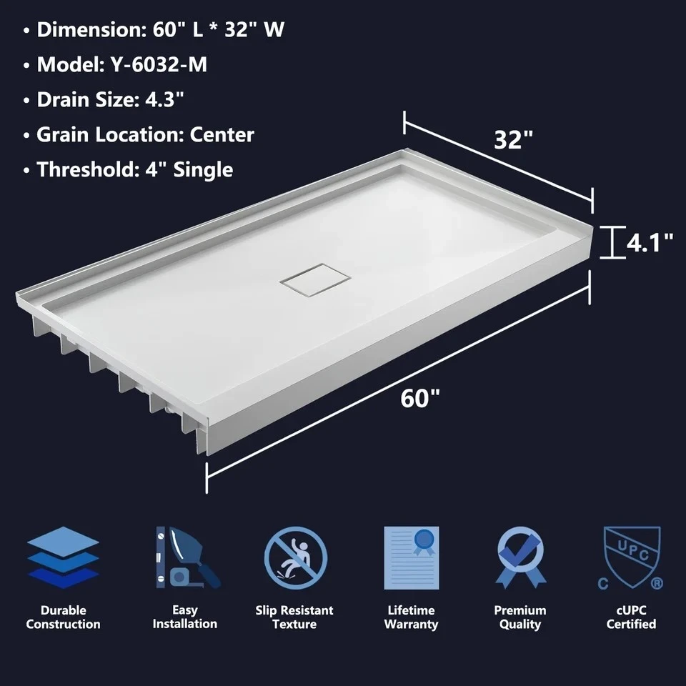 SMC Middle Drain Shower Base