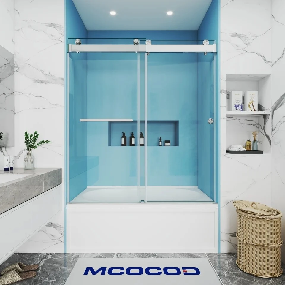 Soft-Closing Double Sliding Bathtub Shower Door With Finger Pull